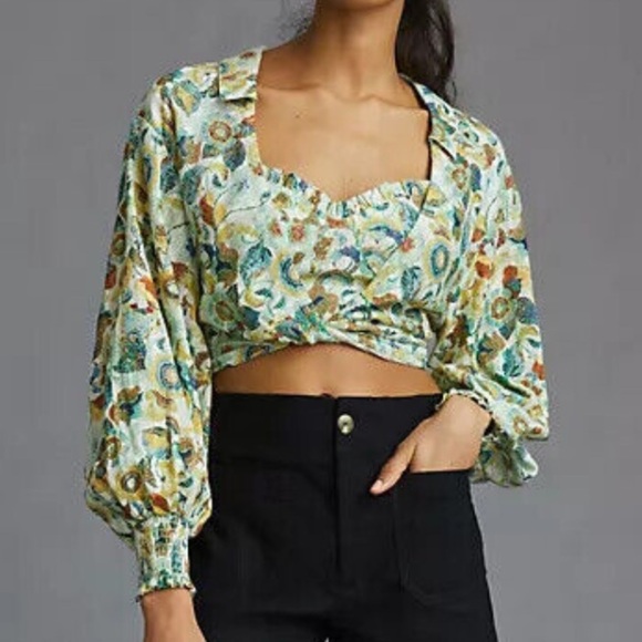 Anthropologie Tops - Anthropologie Twist Crop Top Smocked
Floral Printed Wrap Blouse 2pc cotton
